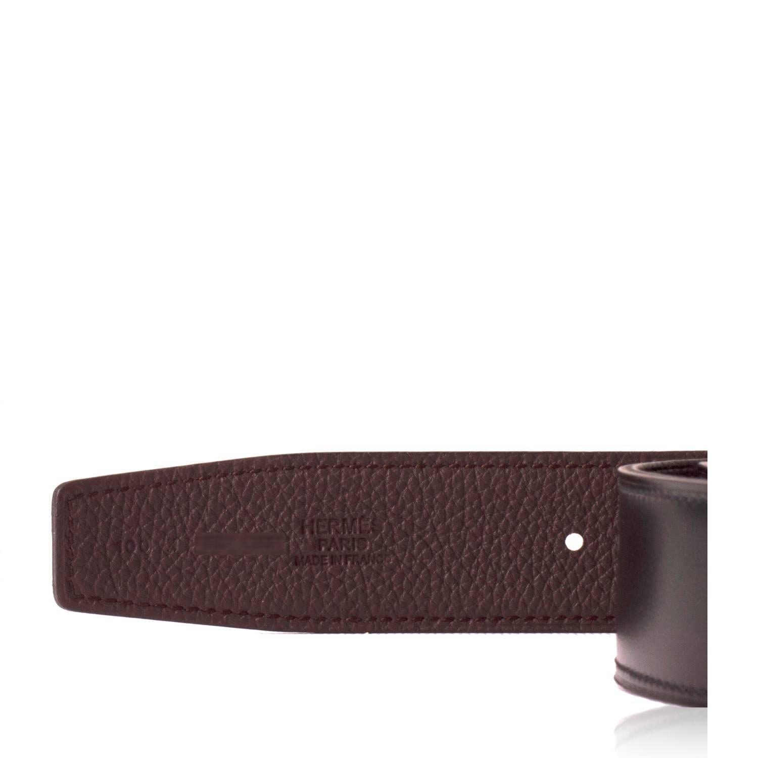 Hermes Belt H Reversible Box/Togo Leather Noir/Chocolat Color Boucle H Gold 2016 In New Condition In Miami, FL