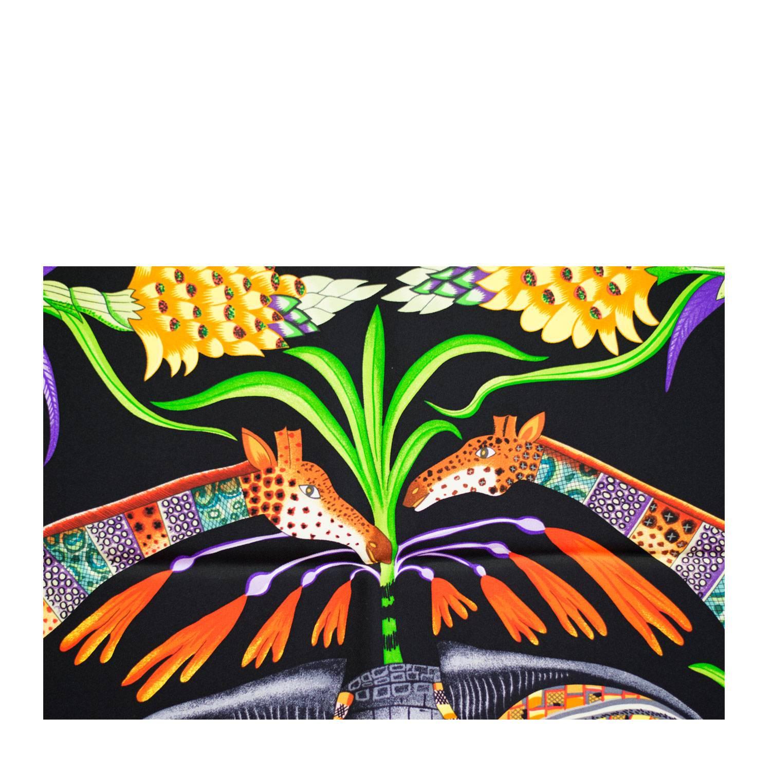 Hermes Carre Twill 100% Silk La Marche Du Zambeze Noir/Vert/Orange  2016 1