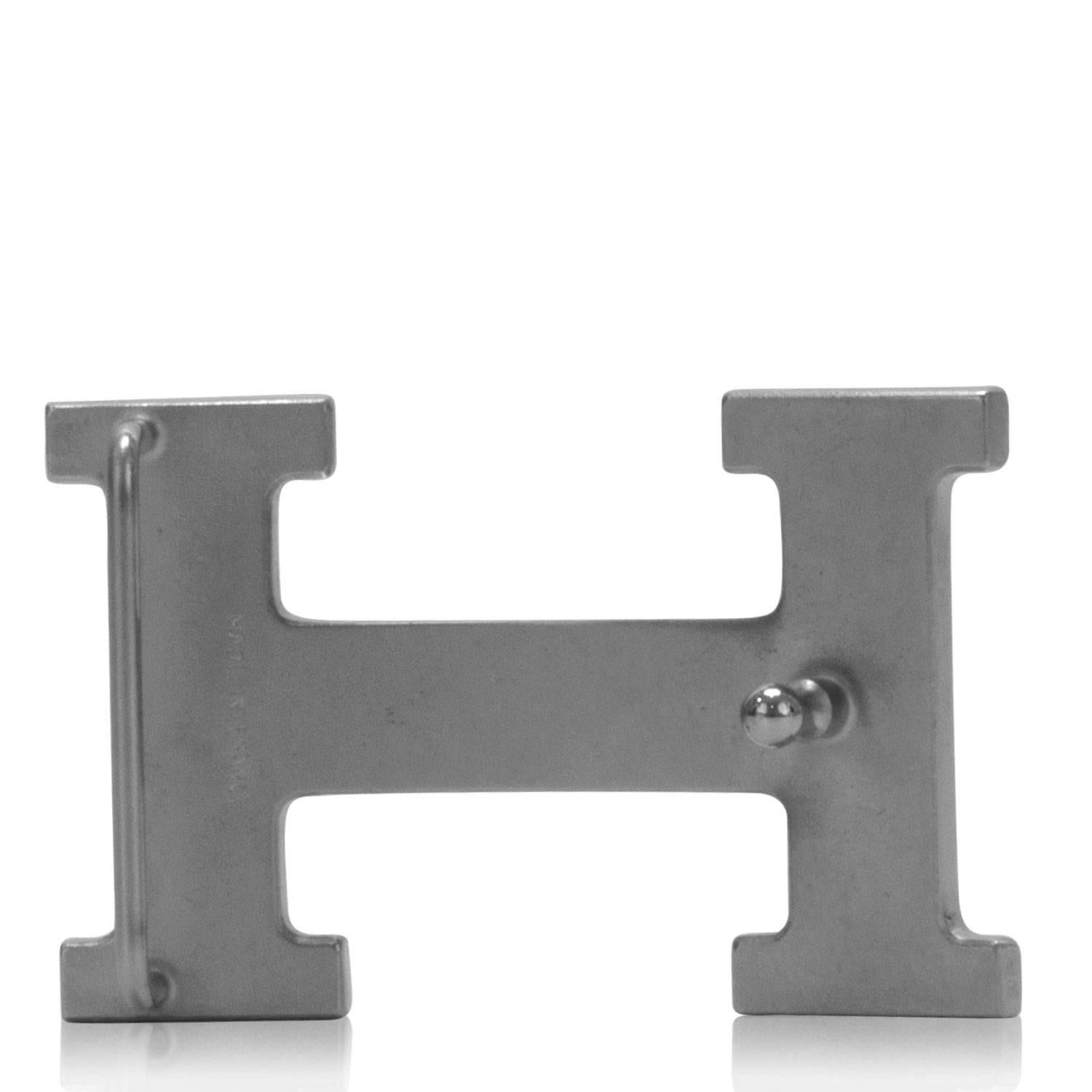 Men's Hermes Belt  Box/Togo Leather Noir/Chocolat Color Boucle H Palladium Hardware 20