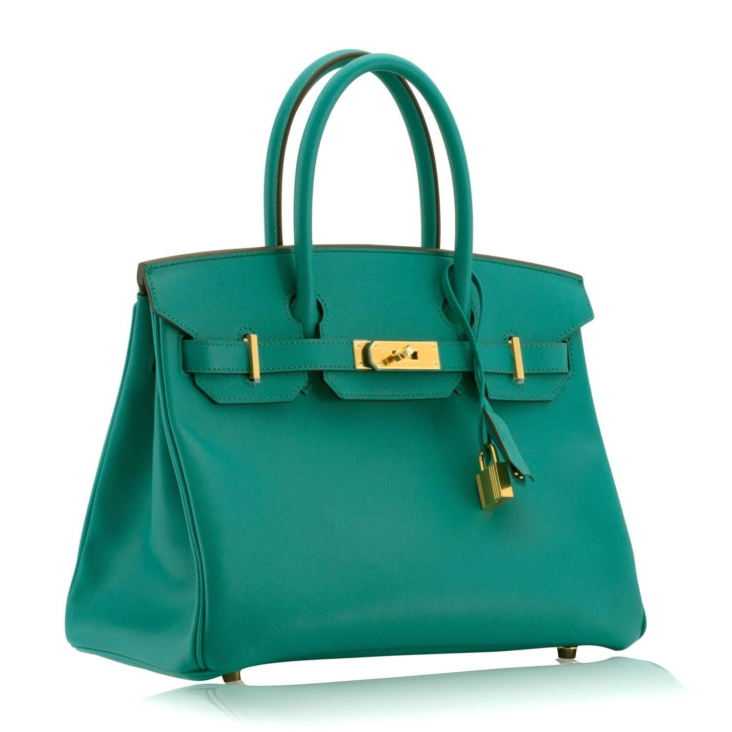 Hermes Handbag Birkin 30 Veau Epsom 7F Bleu Paon Gold Hardware 2016.

Pre-owned and never used.

Bought it in Hermes store in 2016.

Composition: Leather.

Model: Birkin.

Stamp; X

Size: 30cm width x 22cm height x 16cm length

Color: