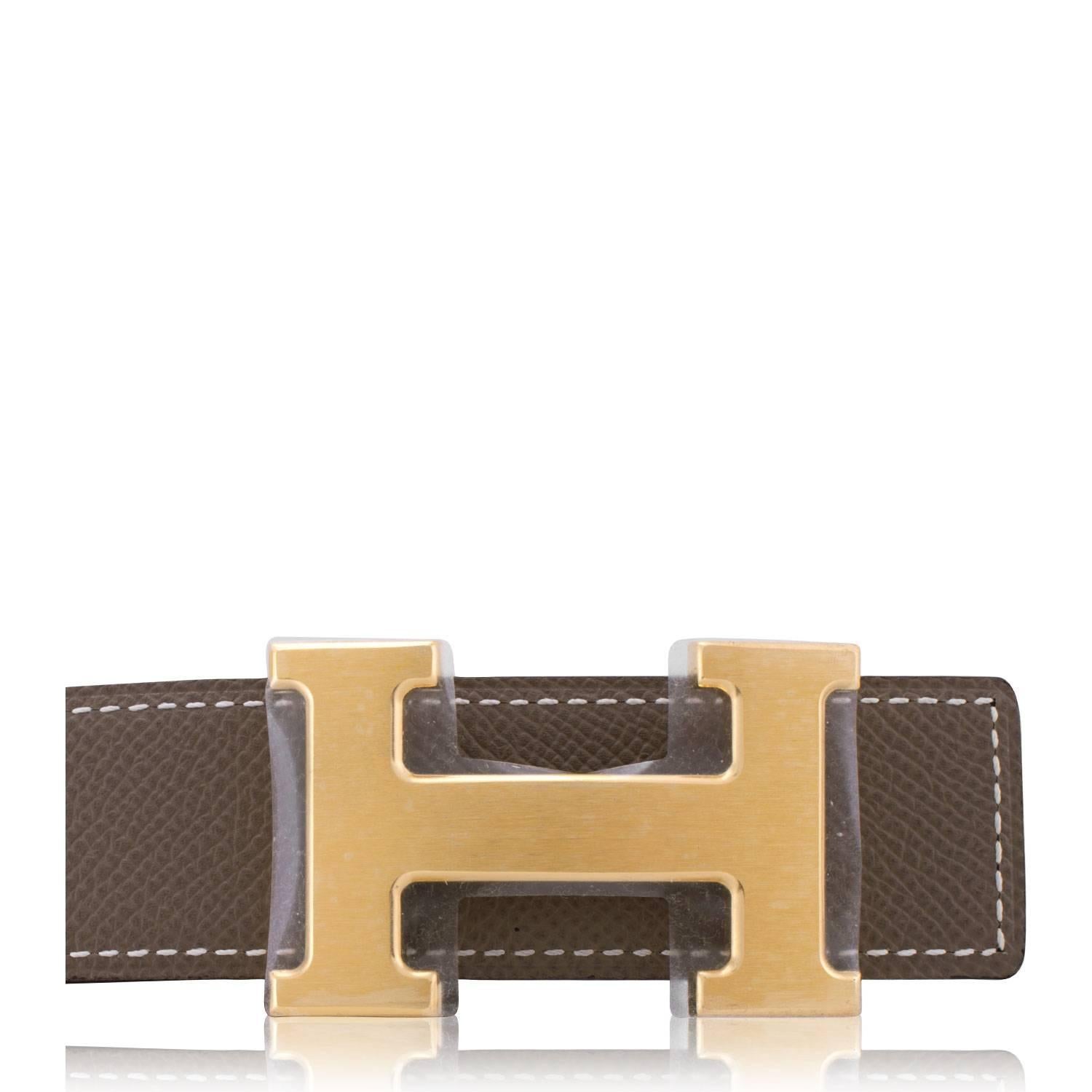 Women's or Men's Hermes Belt 32MM Box/Togo Leather Noir/Etoupe 95CM Gold Hardware