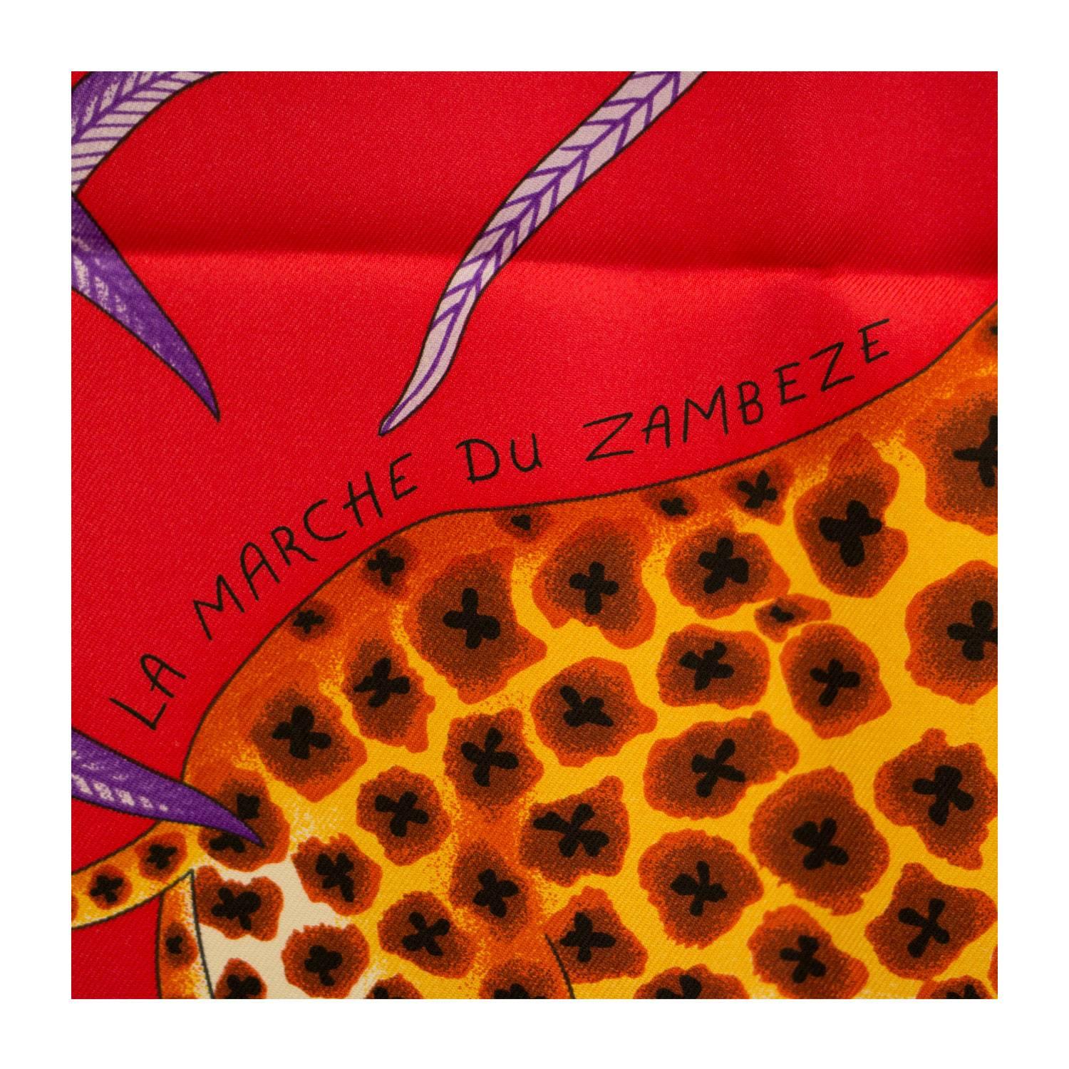 Hermes Carre Twill 100% Silk La Marche Du Zambeze Framboise/Vert/Orange 2016

Pre-owned and never used.

Bought it in Hermes store in 2016.

Model: La Marche Du Zambeze

Composition: 100% Silk.

Size: 90cm x 90cm.

Color: