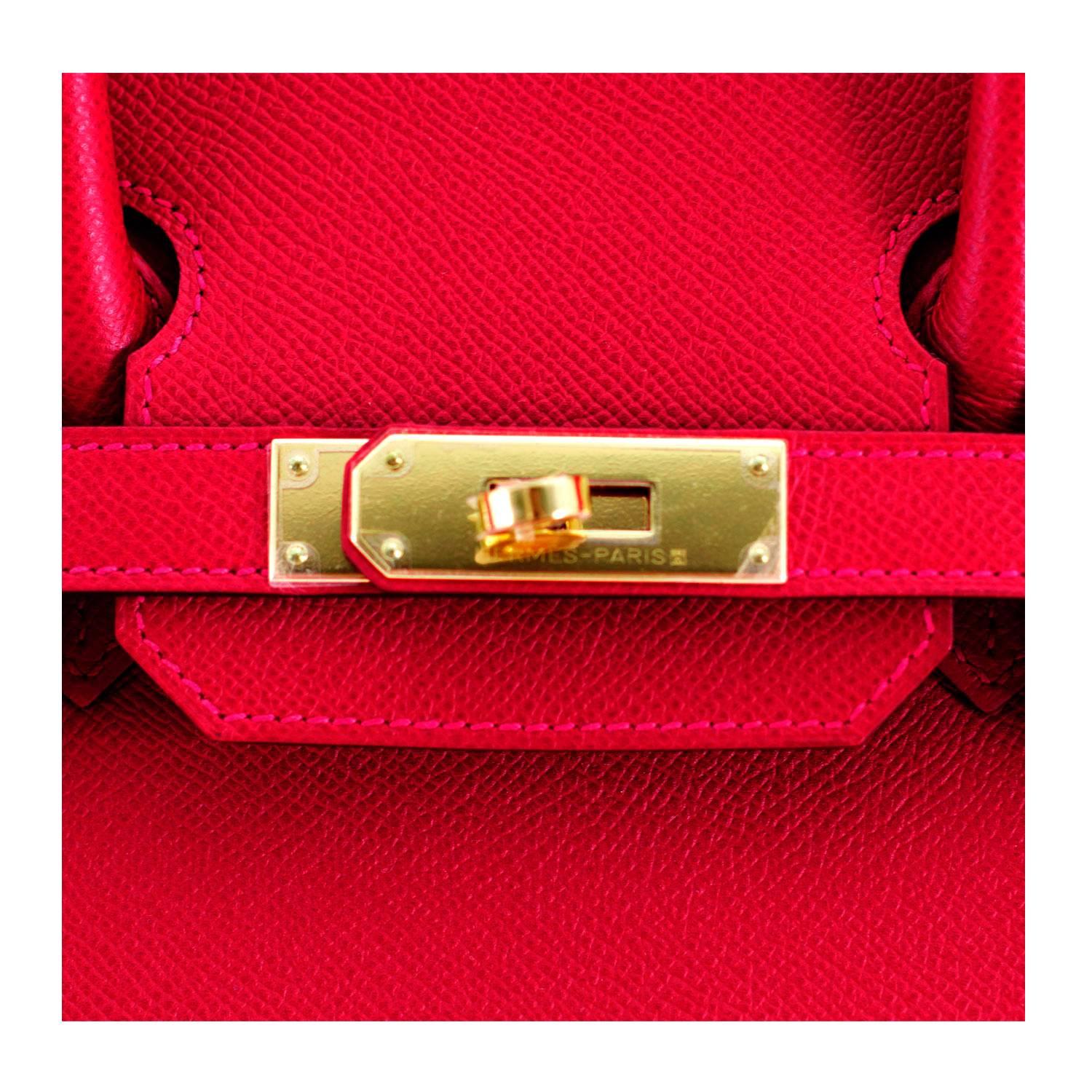 Red Hermes Birkin 30 cm Epsom Leather Q5 Casaque Color Gold Hardware 2016
