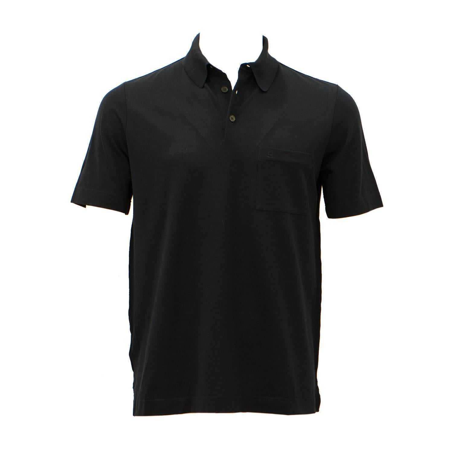 Hermes T-Shirt Ras du Cou Pique de Cotton Size M Color Marine 2016. For Sale