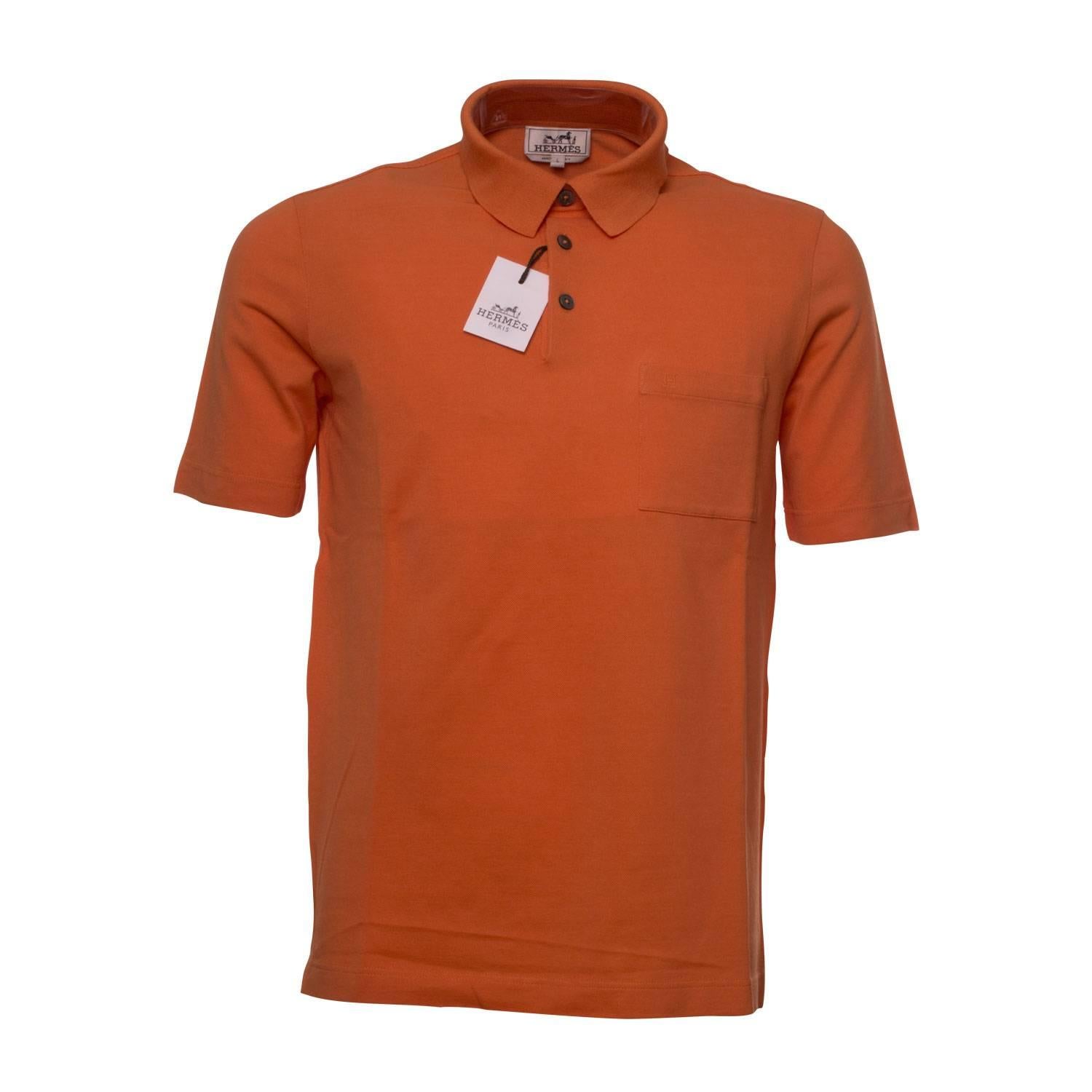 Hermes Polo Boutonne Pique de Cotton Size L Color Orange 2016. For Sale