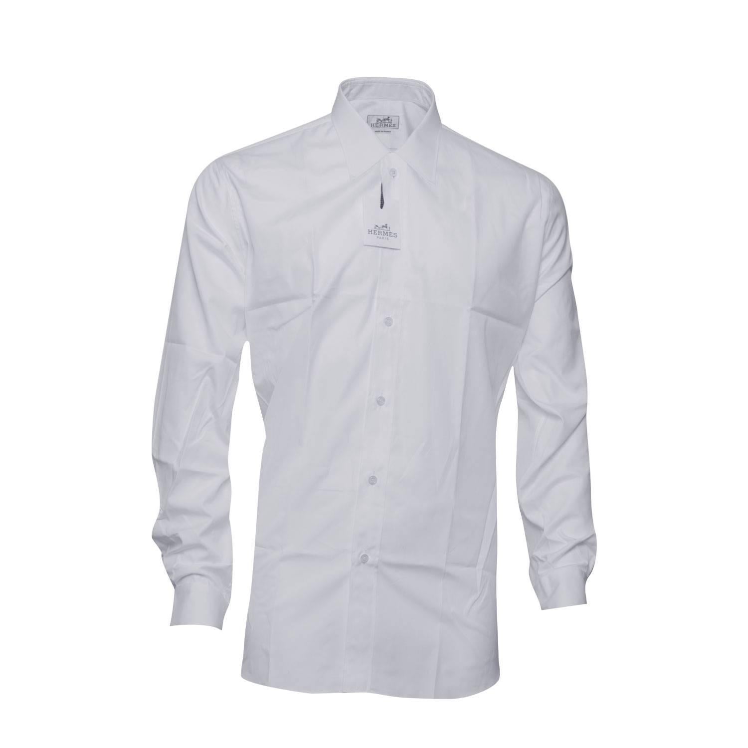 Hermes Chemise Col Droit Popeline de Cotton Unie Size 43 Color Blanc 2016. For Sale