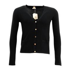 Hermes Cardigan Maille Fine Jeux de Points 38 Size Black Color 2016