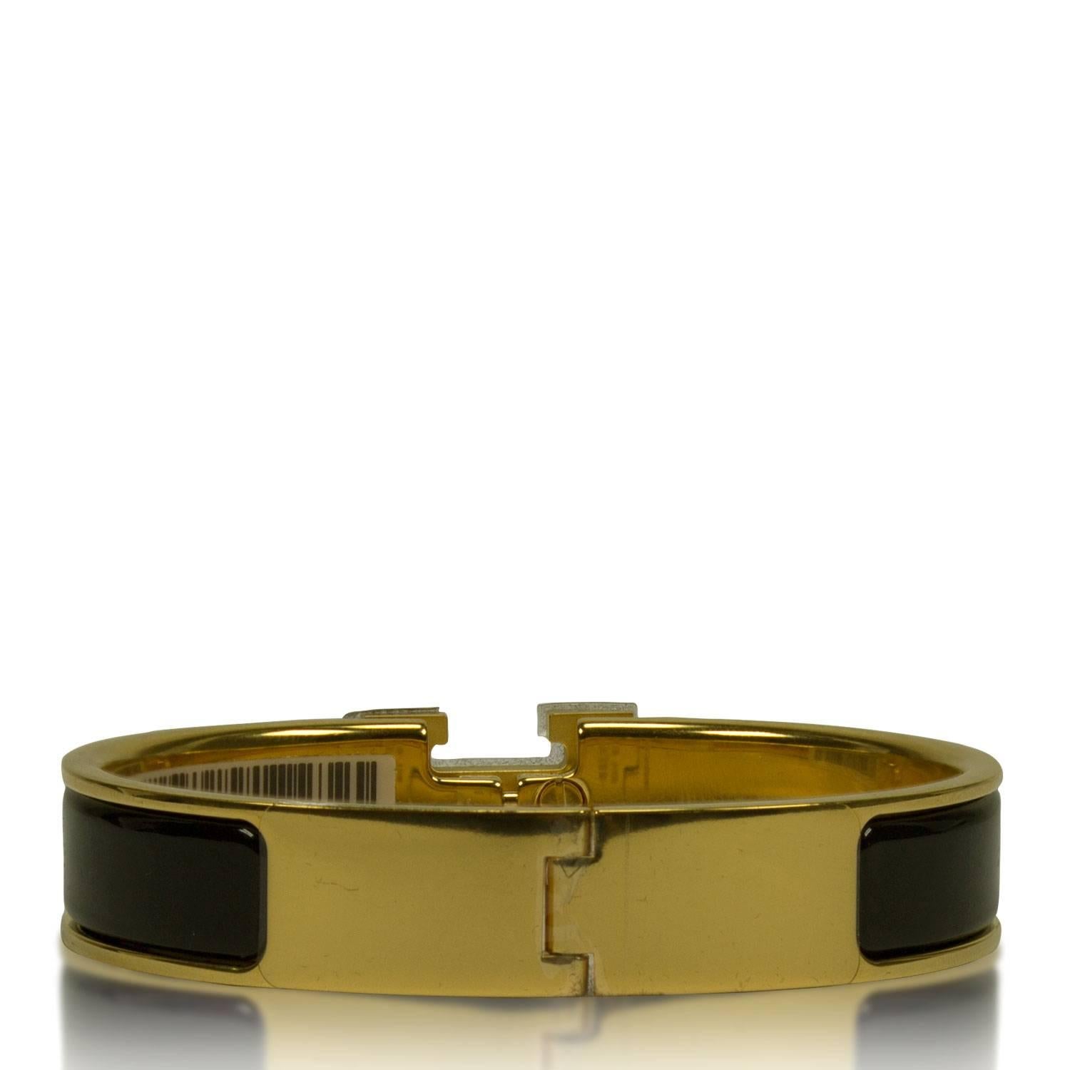 Hermes Bracelet Clic Clac H Gold Enamel Black Color PM Heigth 2016 In New Condition For Sale In Miami, FL
