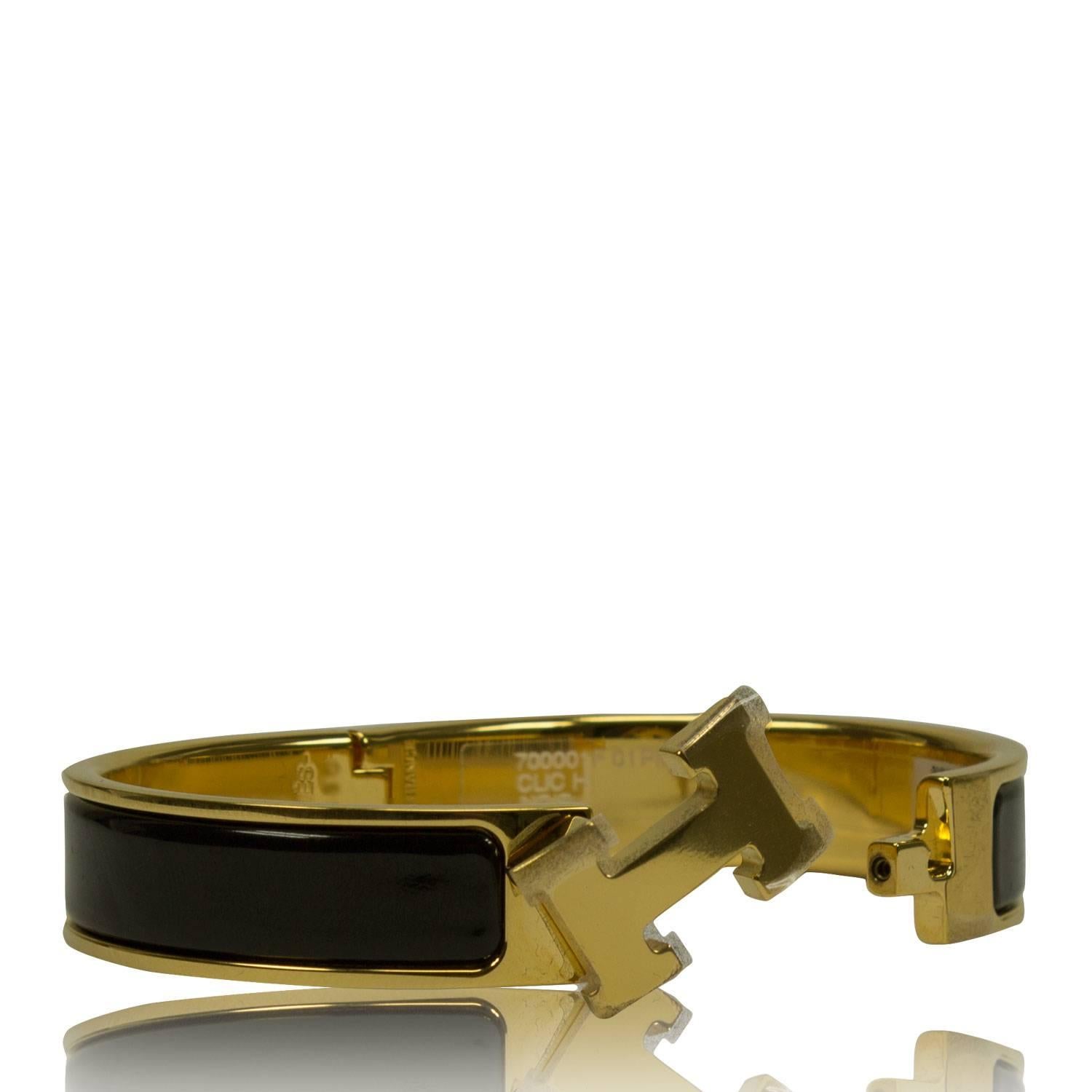 Modern Hermes Bracelet Clic Clac H Gold Enamel Black Color PM Heigth 2016 For Sale
