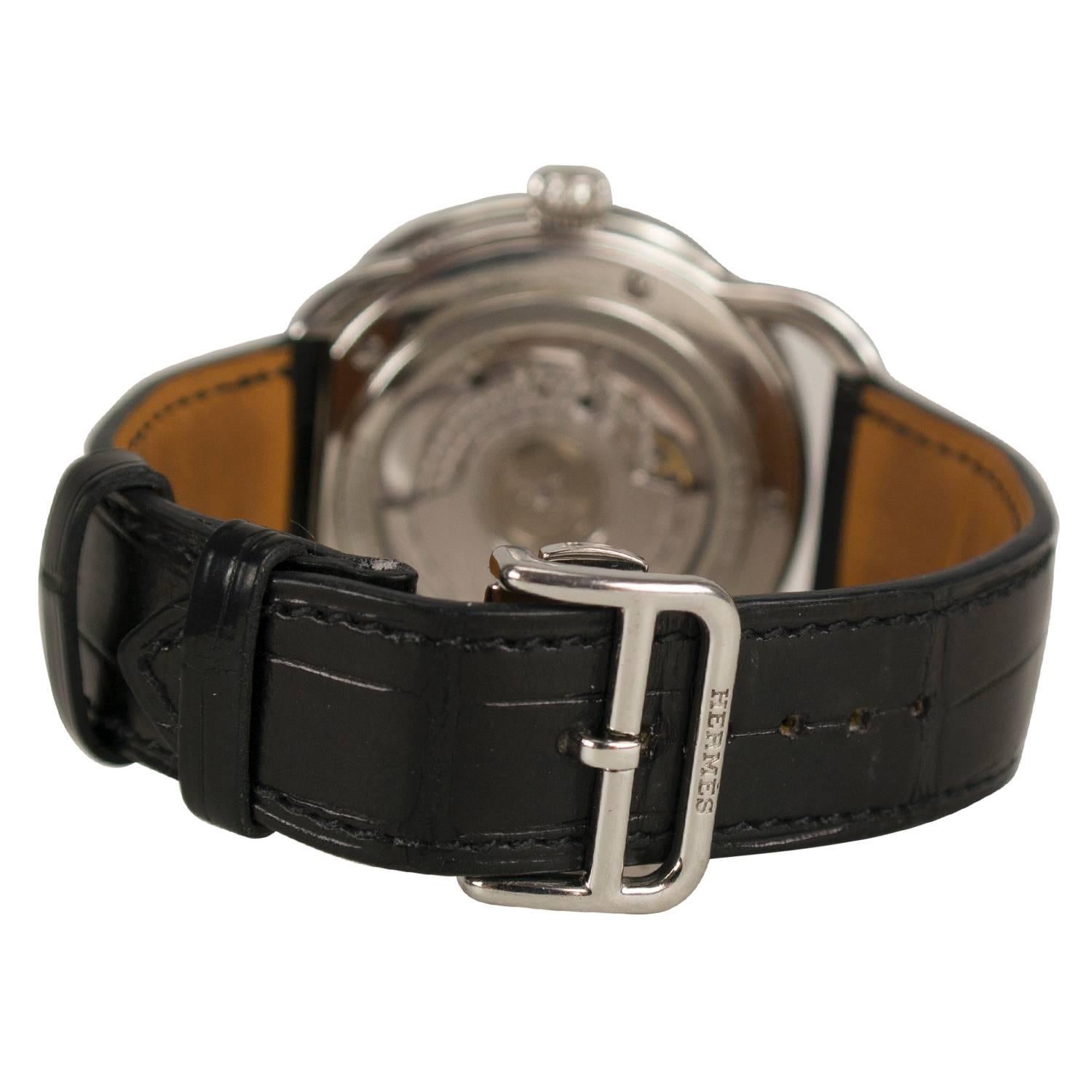 Women's or Men's Hermès Arceau Watch Grande Lune Black 2012 For Sale