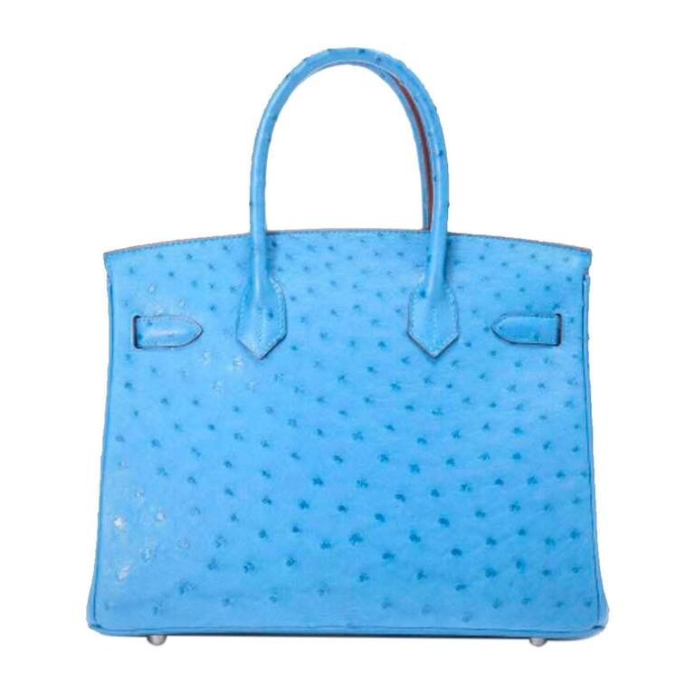 Hermes Birkin Bag Ostrich Leather Gold Hardware In Blue