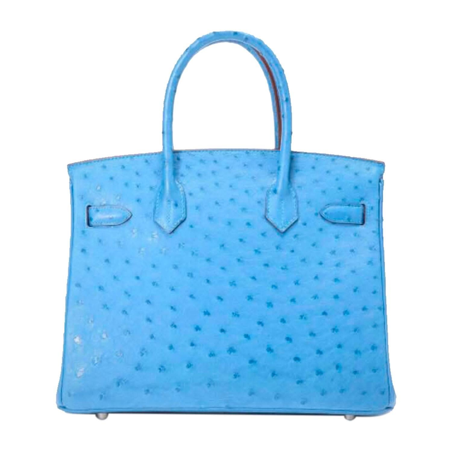 Hermes Handbag Birkin 30 Ostrich Leather 7Q Blue Mykonos Color Palladium Hardware 2015

Pre-owned and never used.

Bought it in Hermes store in 2015.

Composition: Ostrich Leather.

Model: Birkin.

Size: 30cm width x 22cm height x 16cm