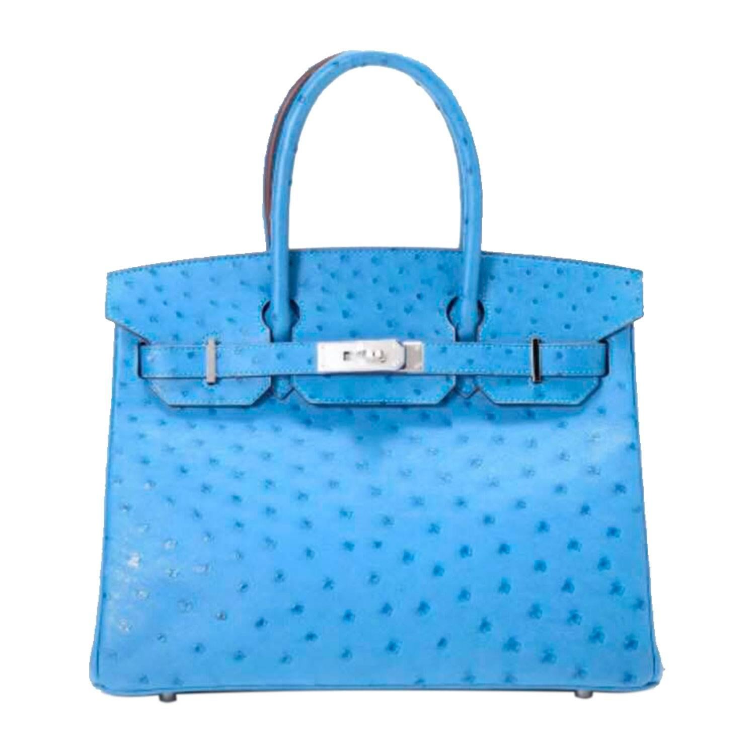 Hermes Handbag Birkin 30 Ostrich Leather 7Q Blue Mykonos Color Palladium Hardwar