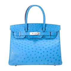 Hermes Handbag Birkin 30 Ostrich Leather 7Q Blue Mykonos Color Palladium Hardwar