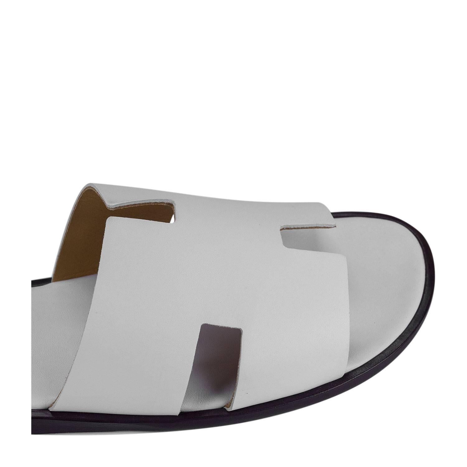 Hermes Men's Sandals Izmir Veau Leather White Color 43 Size 2016 For Sale 2