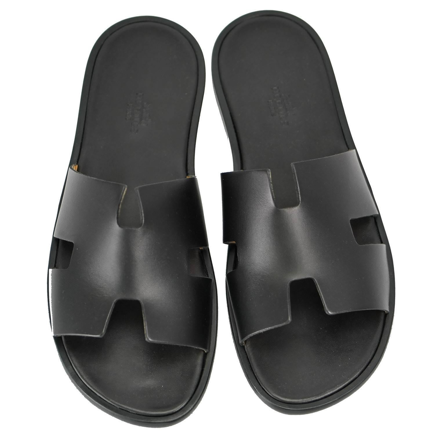 Hermes Men's Sandals Izmir Veau Leather Black Color 42 Size 2016 at 1stDibs