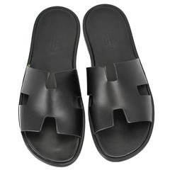 Hermes Men's Sandals Izmir Veau Leather Black Color 42 Size 2016