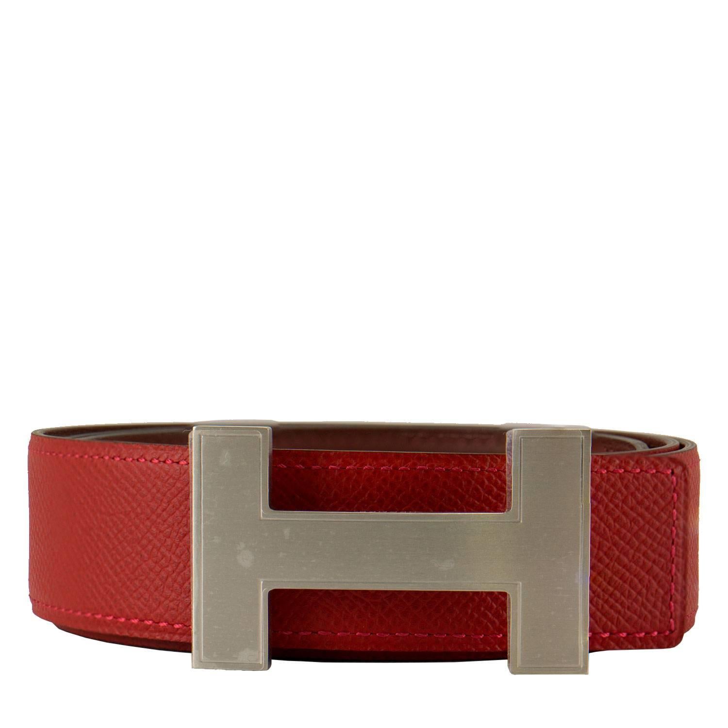 Hermes Men's Reversible Belt H Swift/Epsom Leather Rouge H / Rouge Casaque Color Palladium Hardware 2016

Pristine condition. Pre-owned and never used

Bought it in hermes store in 2016.

This item has a price on Boutique Hermes $815.00.

Color: 