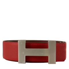 Hermes Men's Reversible Belt H Swift/Epsom Leather Rouge H / Rouge Casaque 2016