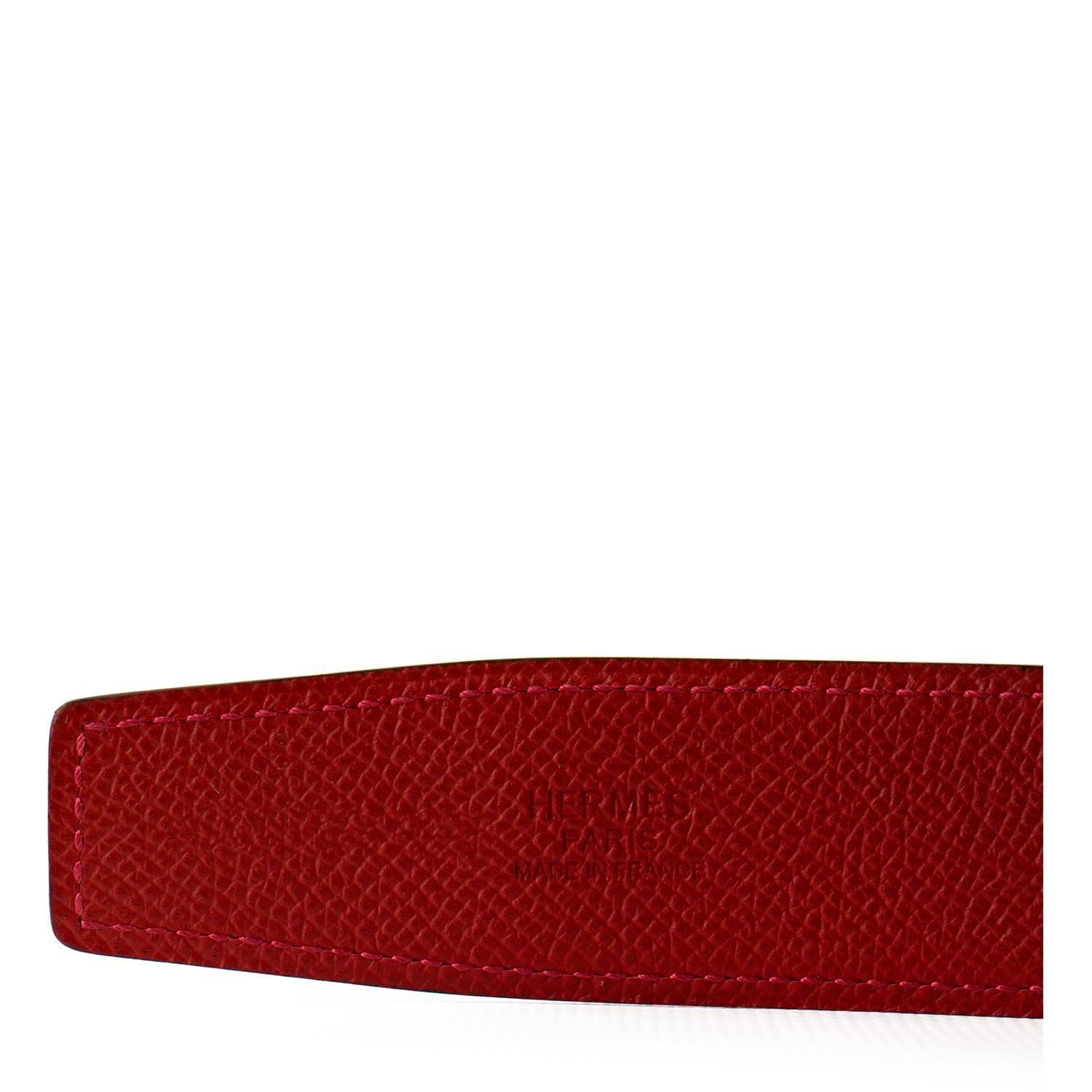 Hermes Men's Reversible Belt H Swift/Epsom Leather Rouge H / Rouge Casaque 2016 1