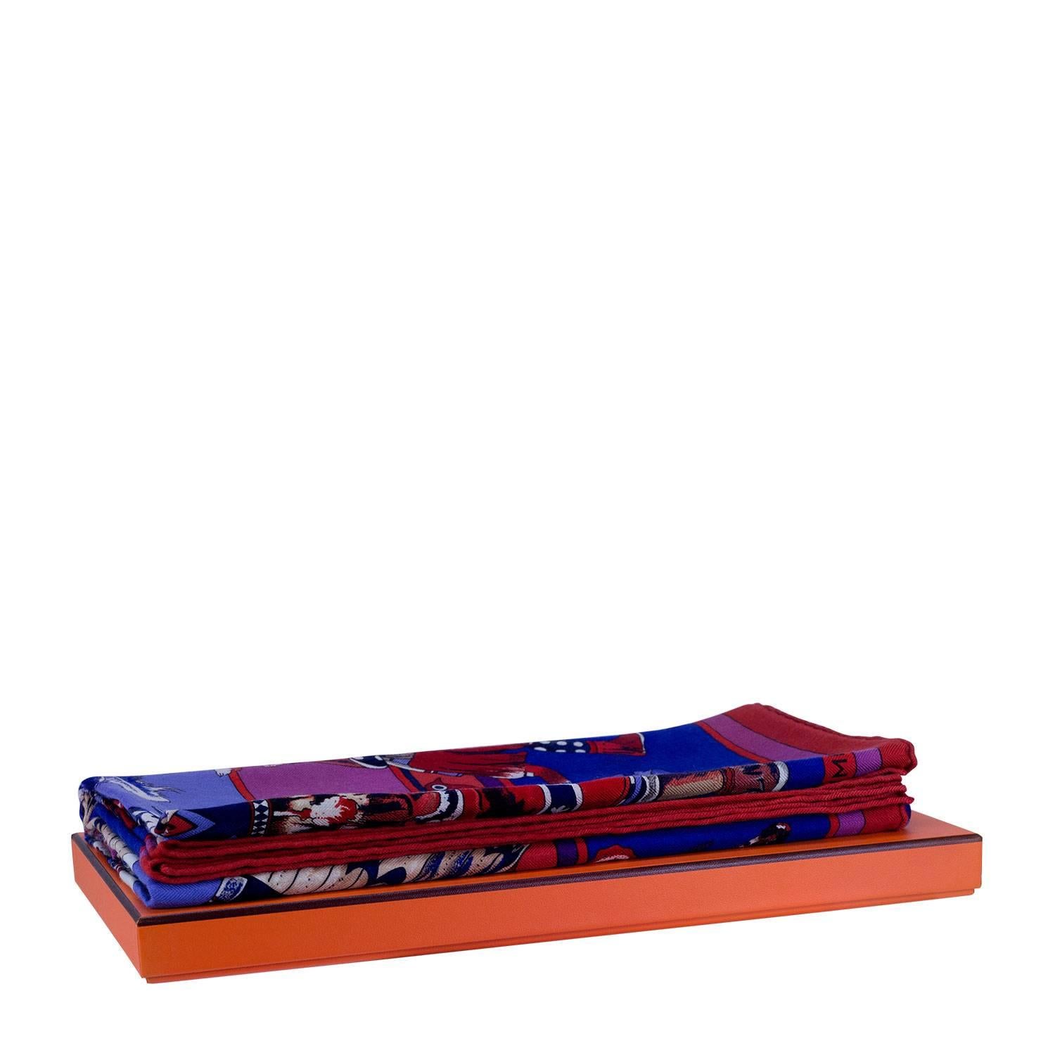 Hermes Shawls (Chale) 140cm Kachinas Model Red/Blue/Violet Color 2016 2