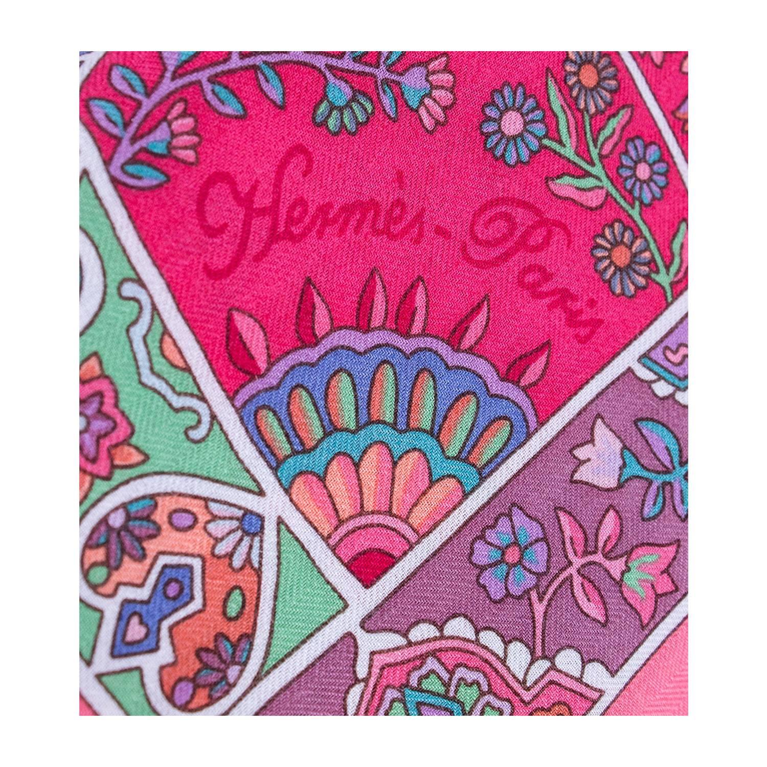 Hermes Shawl 140cm Au Pays des Oiseaux Fleurs Pink/Raspberry/Green Color 2016 2