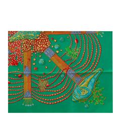 Hermes Scarf "Carre" 100% Silk "Chemins de Corail" by Annie Faivre Emerald / Cor