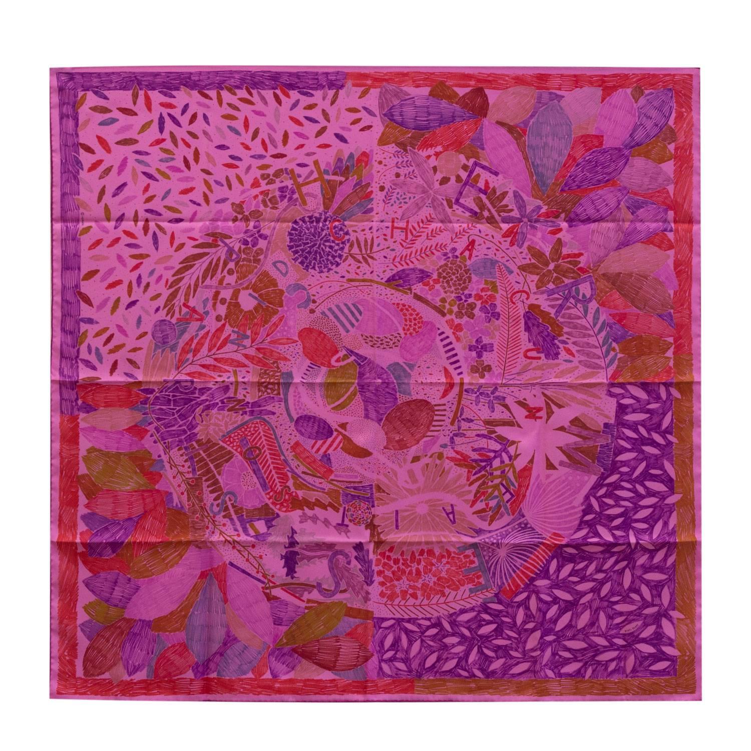 Hermes Scarf "Carre" 100% Silk "Chacun fait son nid" by Nigel Peake 2016 For Sale