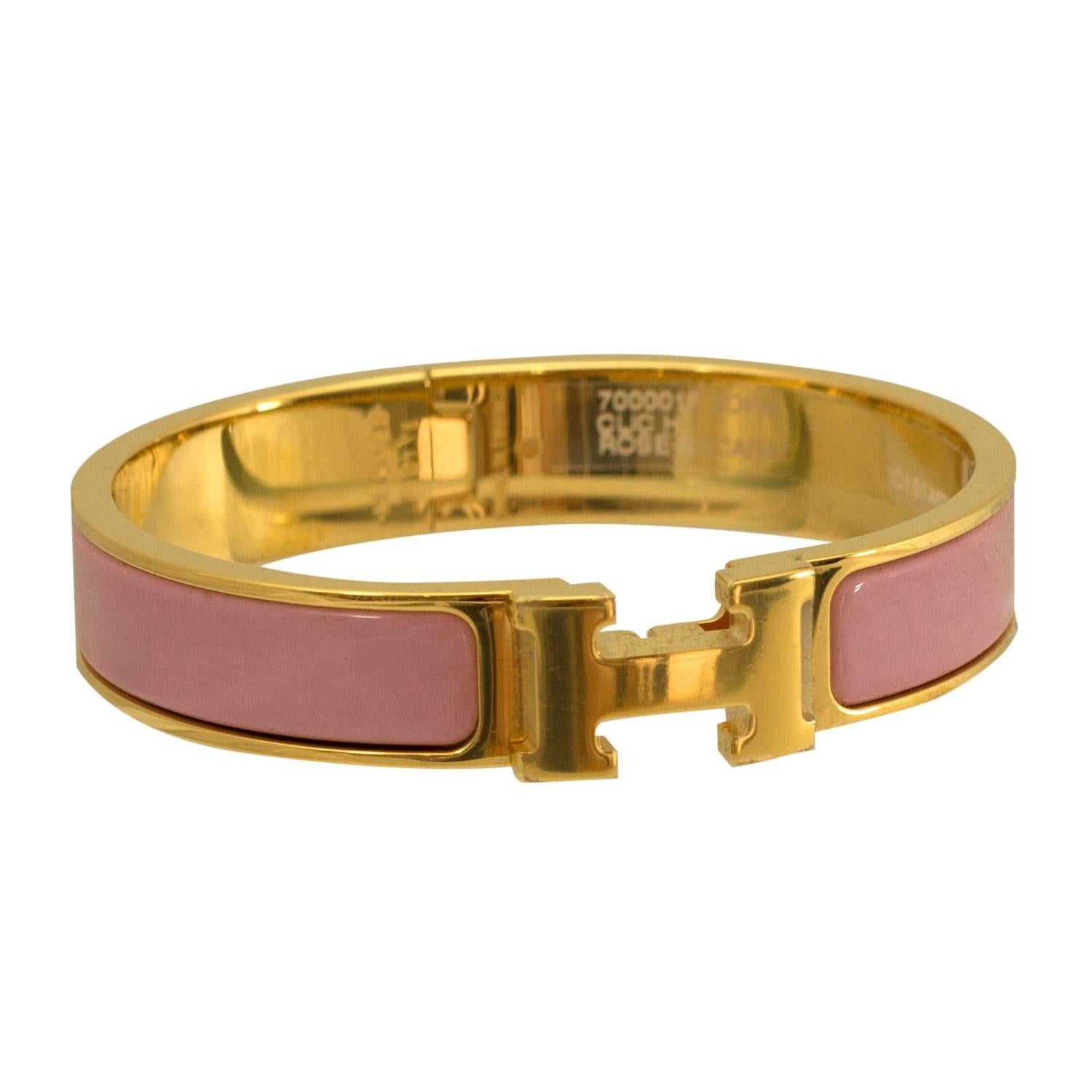 Hermes Bracelet "Clic H" Plaque Or Pink Nacarat Color PM 2016