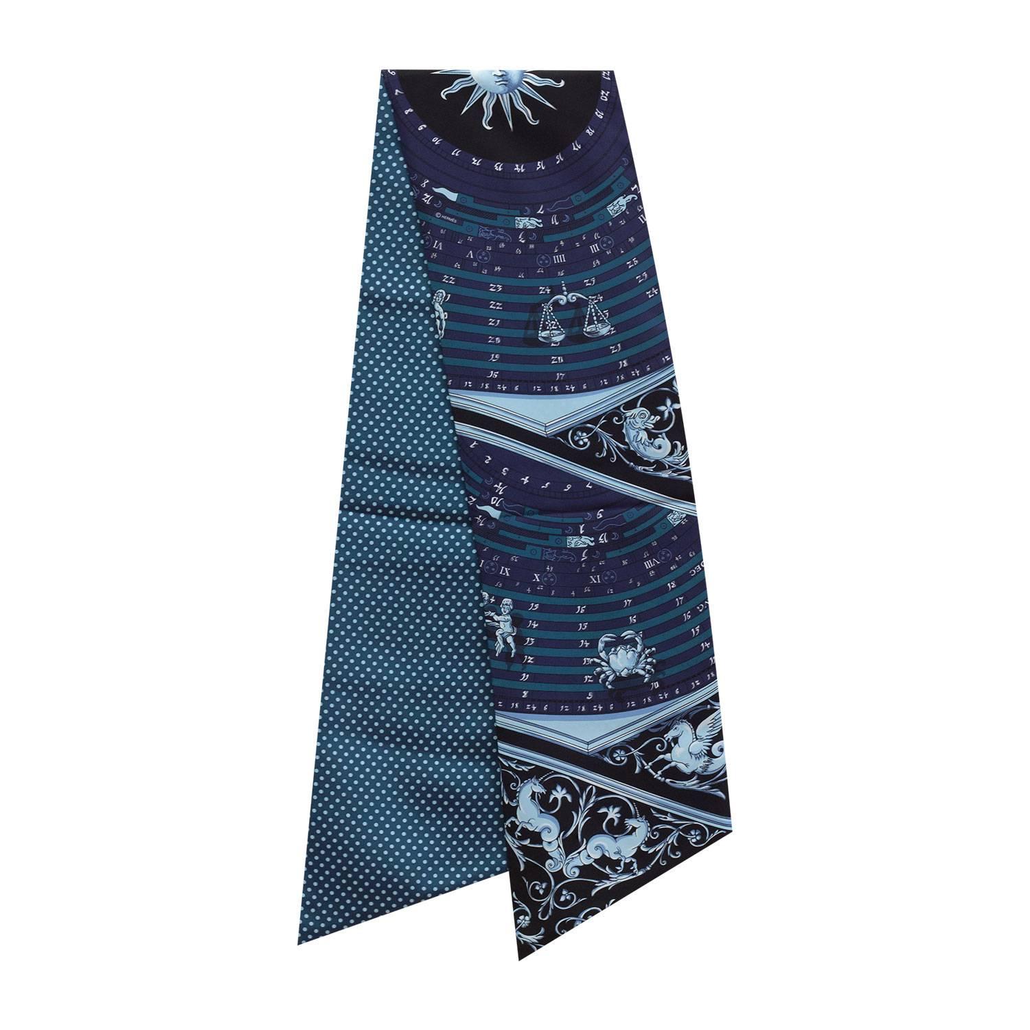 Hermes Scarf "Maxy-Twilly" "Astrologie Pois" 8" x 63" (100% silk) 2016