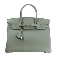 Hermes Birkin 35 Verso TogoLeather Gris Mouette / Blue Agate Two Colors PHW 2017