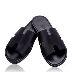 Hermes Men Sandals Izmir Veau Leather Black Color 43 Size 2016