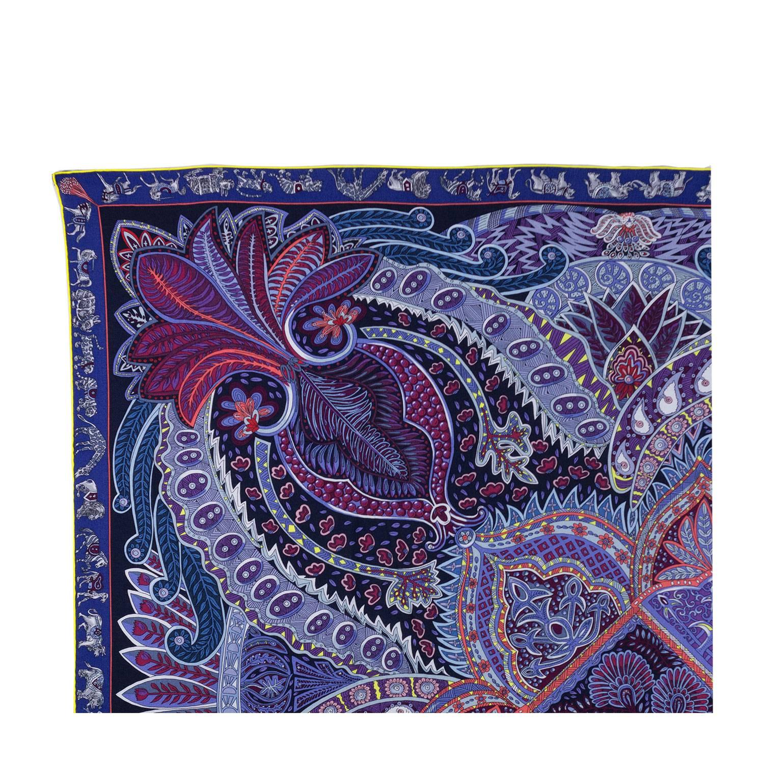 Hermes Shawl "Chale" "Le Jardin de la Maharani" Title Marine / Parme / Mauve Color 2017

Pristine condition. Pre-owned and never used.

Bought it in Hermes store in 2017.

Model: Shawl (Chale).

Title: Le Jardin de la