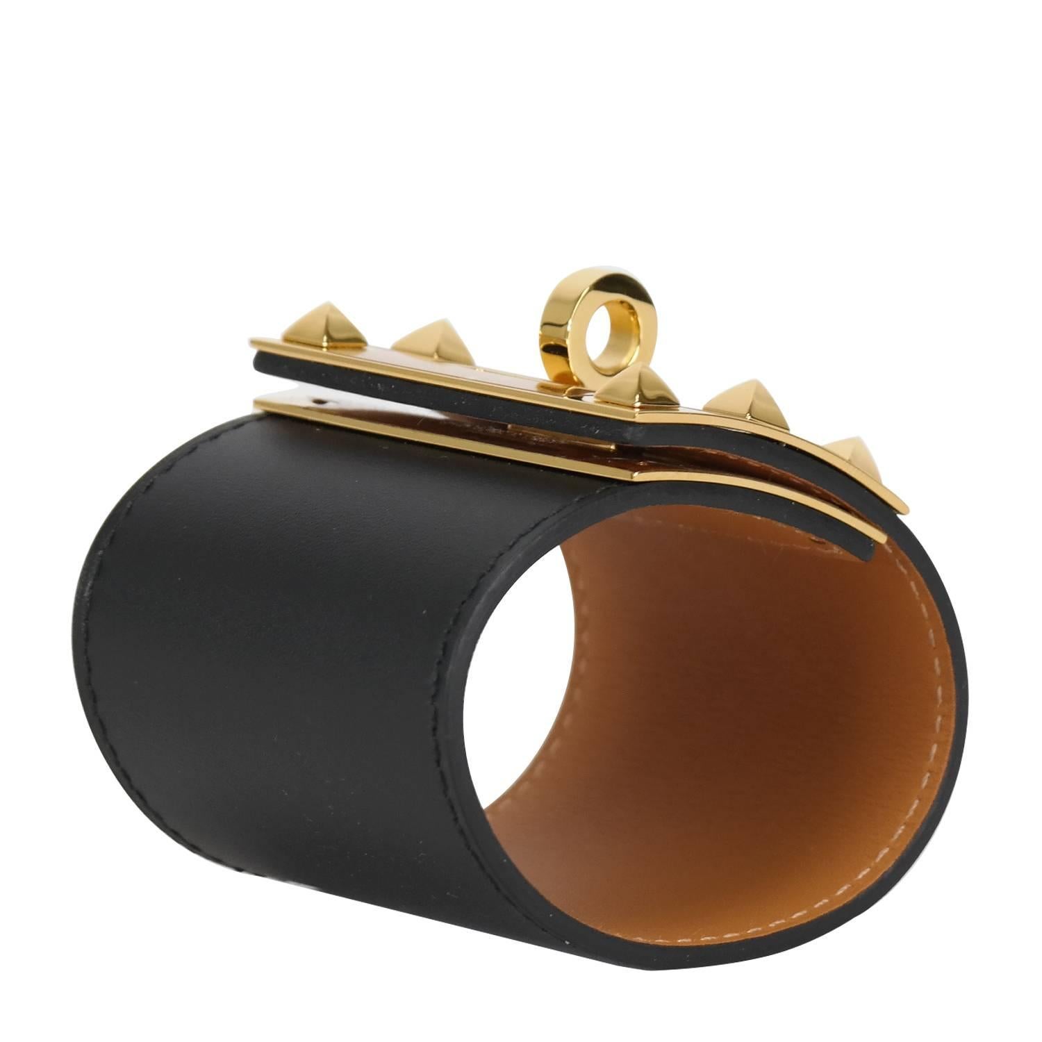 Artisan Hermes Bracelet Extreme Chamonix Leather Black Color S Size Gold Hardware 2015.
