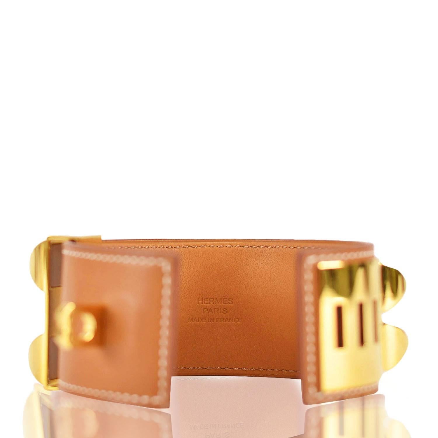 Hermes Bracelet Dog Collar (CDC) Barenia Leather Fauve Color S Size GHW 2015 In New Condition For Sale In Miami, FL