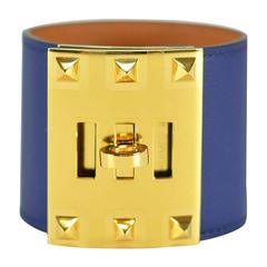 Hermes Bracelet "Extreme" Swift Leather Blue Saphire Color Gold Hardware S Size