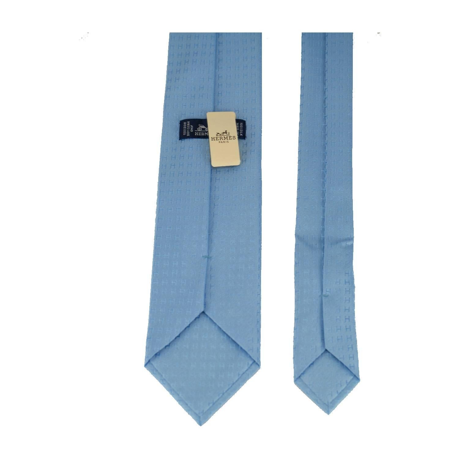 Men's Hermes Tie Faconnee H 100% Silk Blue Ciel 2016