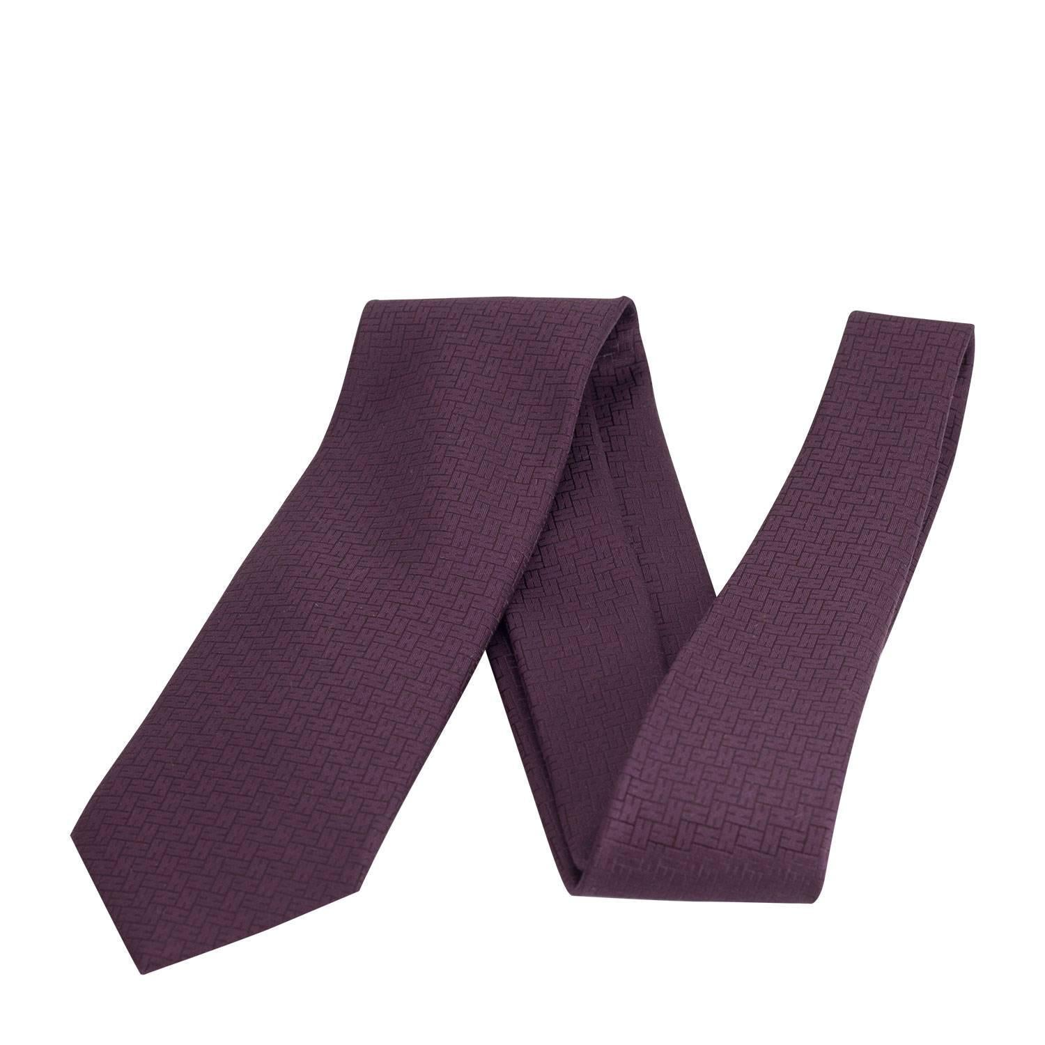 Hermes silk tie "Façonnée H 24" hand-folded, 3.15'' wide 100% silk Violet Color  For Sale