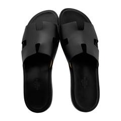 Hermes Men Sandals Izmir Veau Leather Black Color 45 Size 2016
