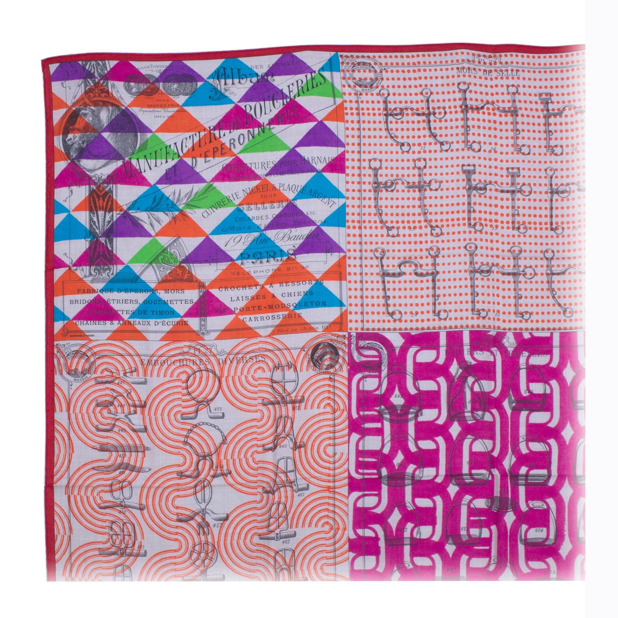 Hermes Shawl "Chale" "Manufacture de Boucleries" Title By Gianpaolo Pagni fuchsia / turquoise / orange Color 2017

Pristine condition. Pre-owned and never used

Bought it in Hermes store in 2017

Model: Shawl. Designer: Gianpaolo