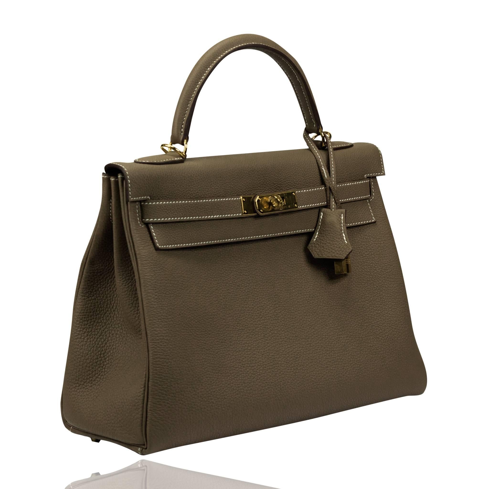 Hermes Kelly II Bag 32 Retourne Togo Leather 18 Etoupe Color GHW 2017 In New Condition In Miami, FL