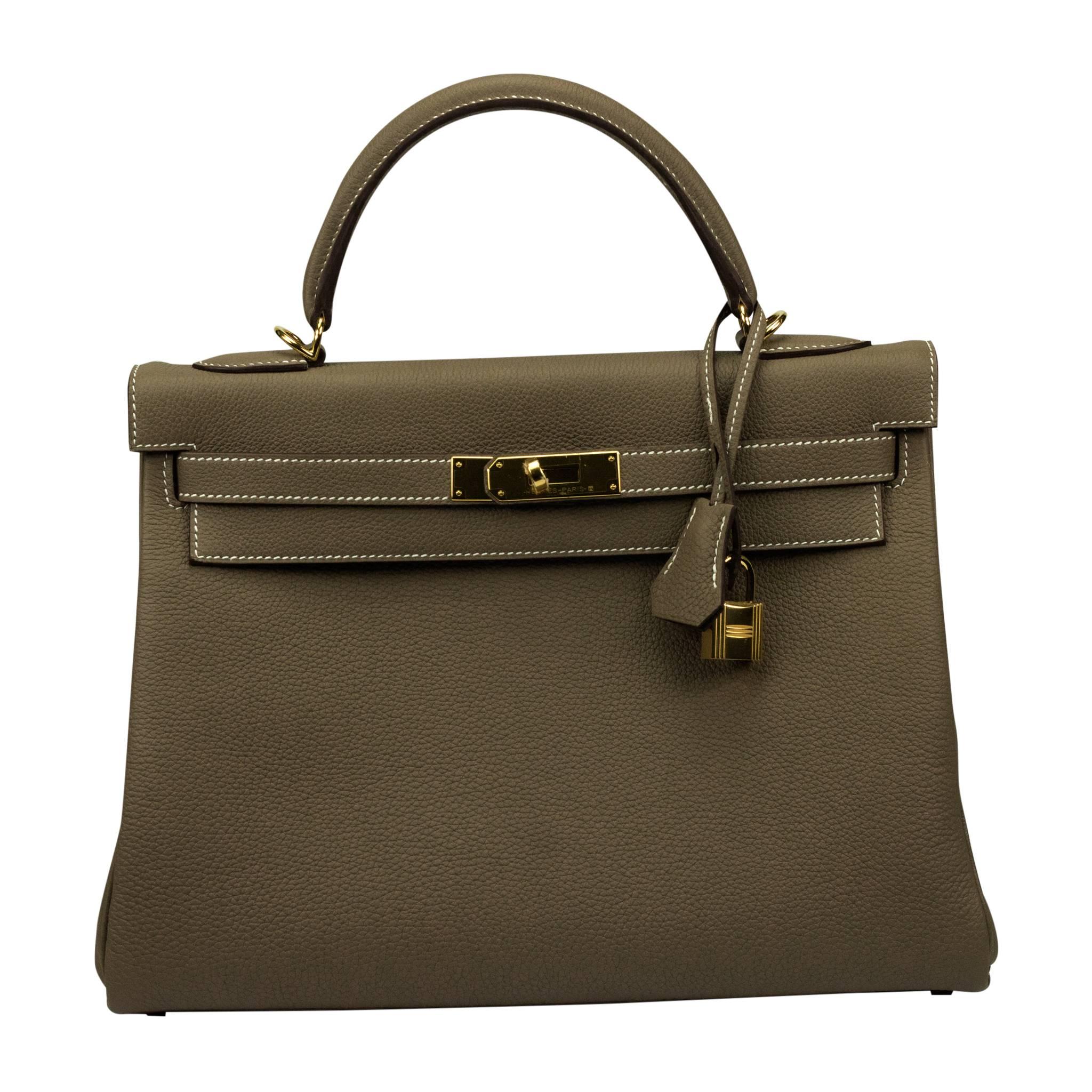 Hermes Kelly II Bag 32 Retourne Togo Leather 18 Etoupe Color GHW 2017