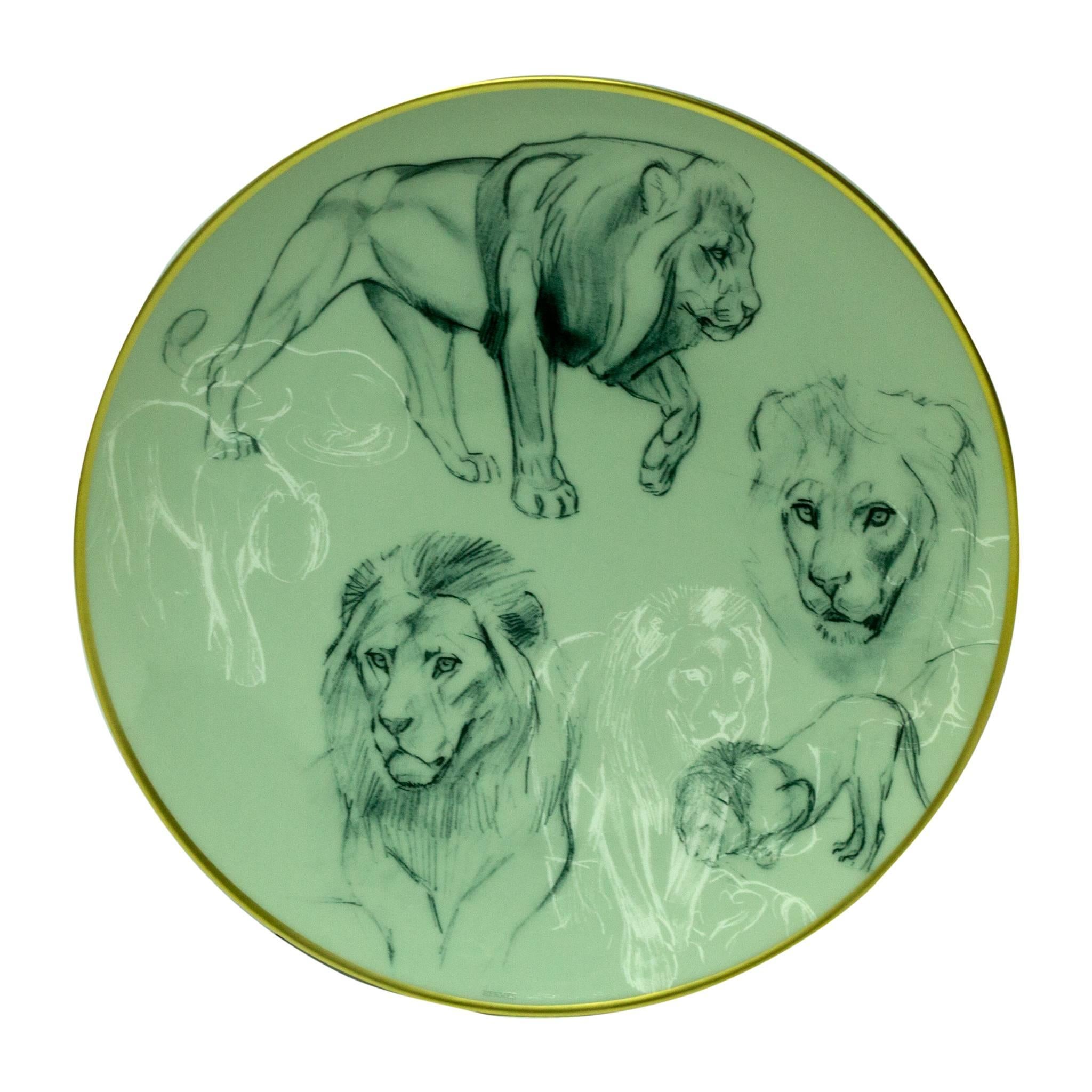 Hermes "Carnets d'Equateur" Dessert plate, Lions theme, 8.3"  For Sale