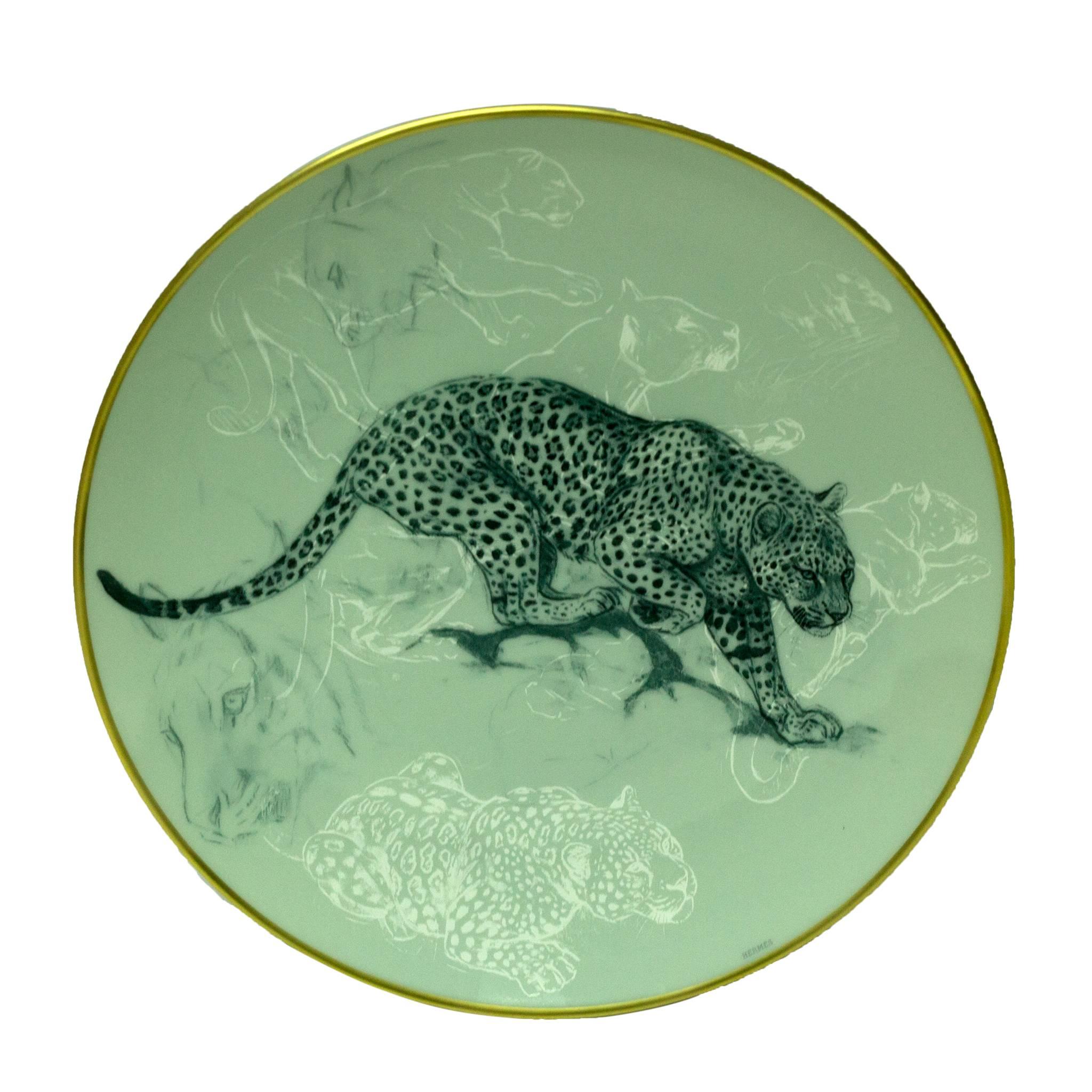 Hermes "Carnets d'Equateur" Dessert plate, Panther theme, 8.3" For Sale