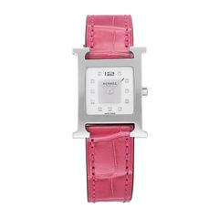 Hermes "Heure H" Watch 21 x 21 mm smooth raspberry alligator leather strap