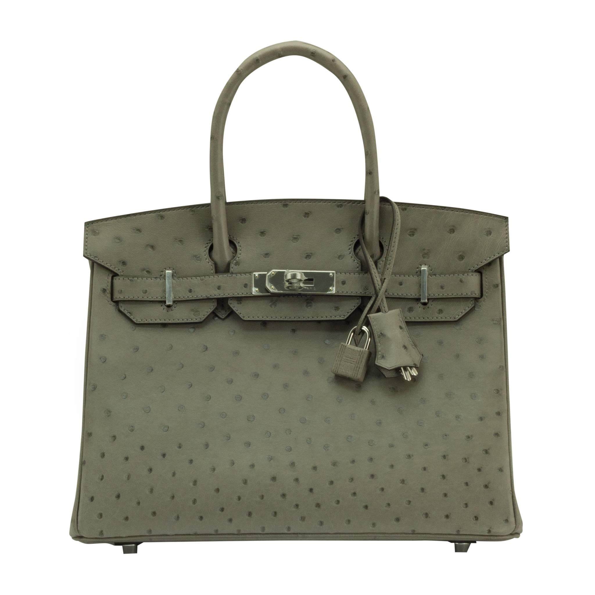 Hermes Birkin 30 Ostrich Leather 81 Grey Tourterelle Color PHW