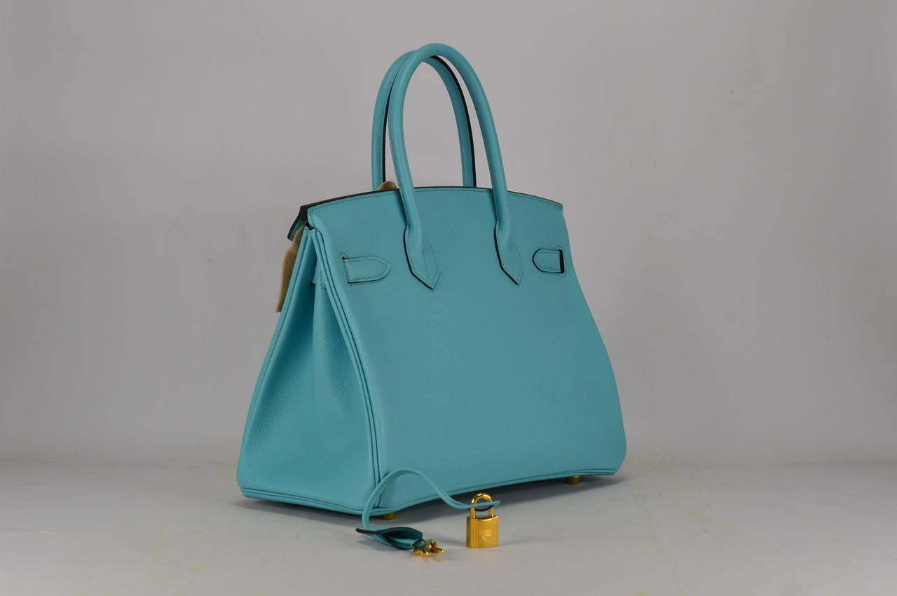 hermes bag price range - Hermes 35cm Birkin Blue Atoll Leather Bag Gold Hardware