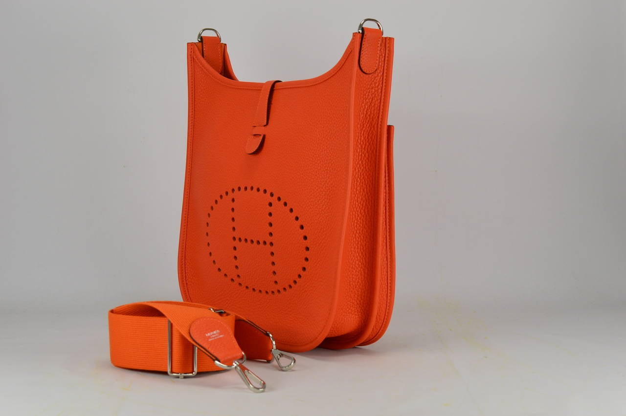 Hermes Orange Clemence Leather Evelyne III GM Bag at 1stDibs  hermes  evelyne orange, hermes orange evelyne bag, hermes evelyn orange