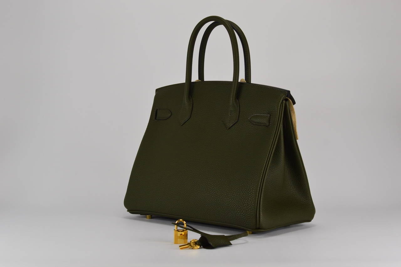 Women's HERMES Handbag BIRKIN 30 TOGO VERT OLIVE GOLD HARDWARE