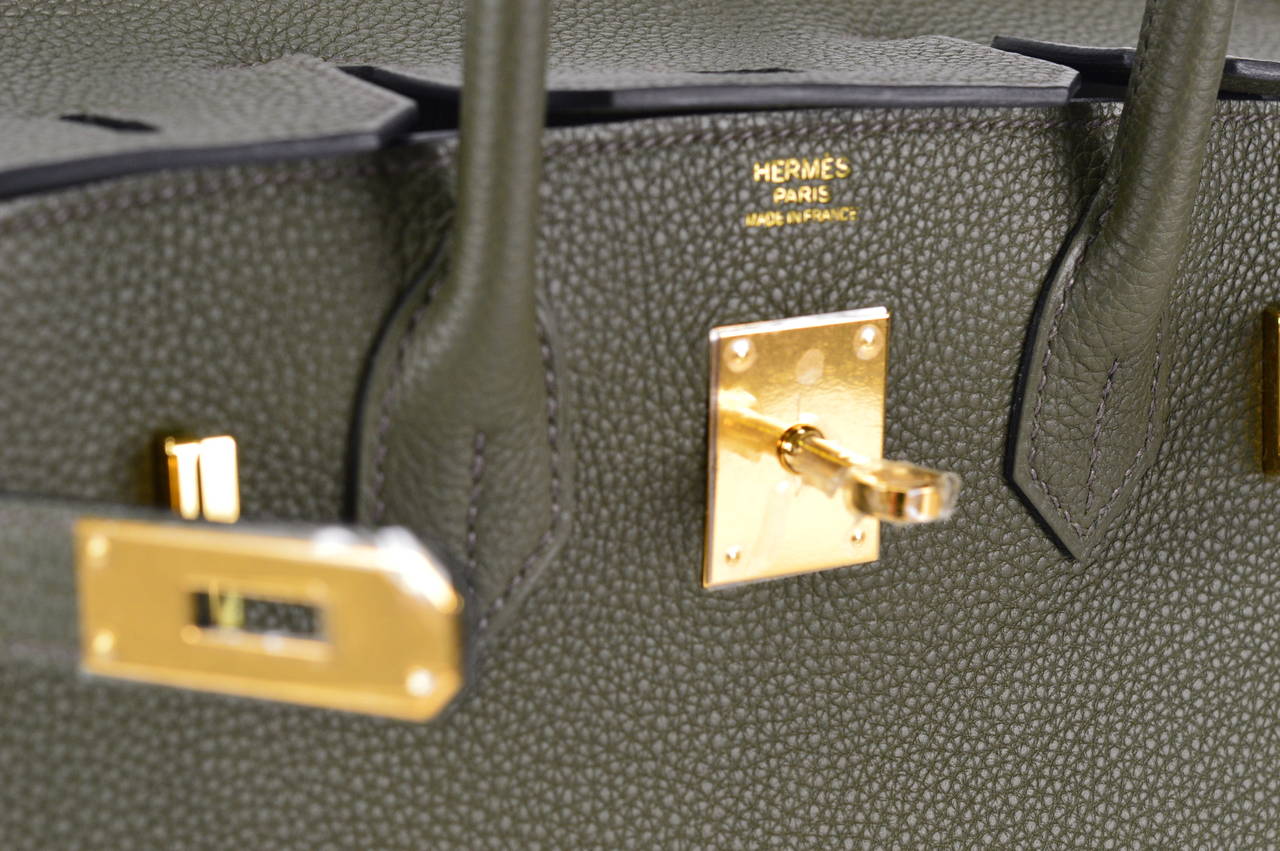 HERMES Handbag BIRKIN 30 TOGO VERT OLIVE GOLD HARDWARE 5